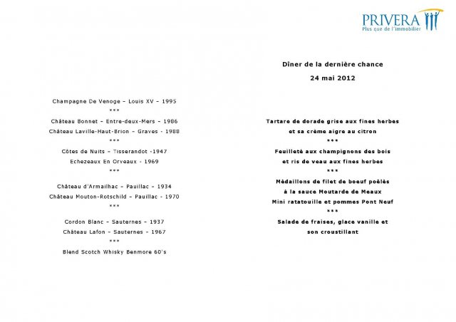 Menu 13ème diner